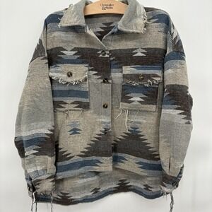 Dist. Aztec Print Shacket Southwestern Shirt Jacket Sherpa Western‎ Button L/XL